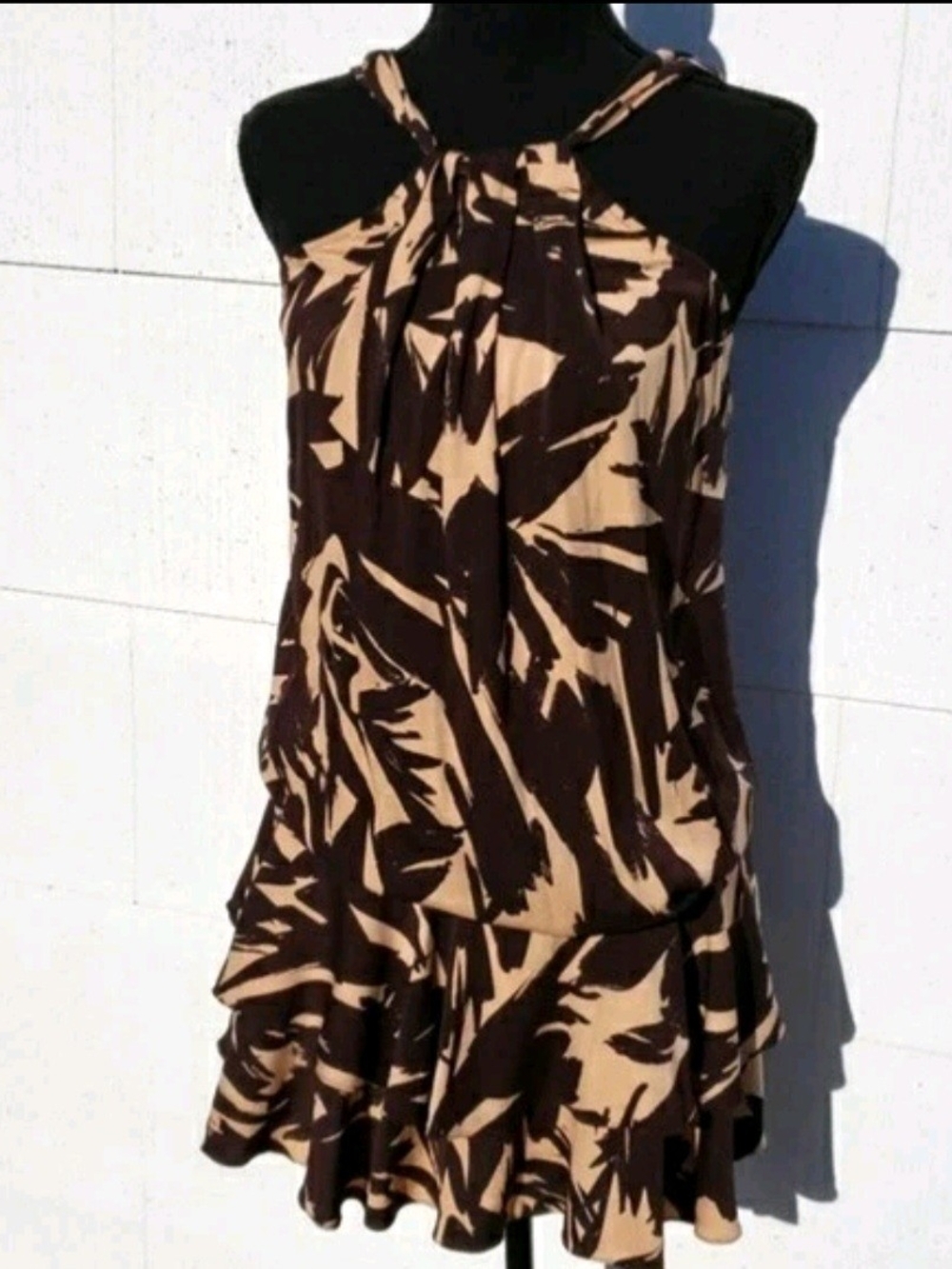 Diane Von Furstenberg Marcelle Brown and Tan Printed Silk Halter Dress
